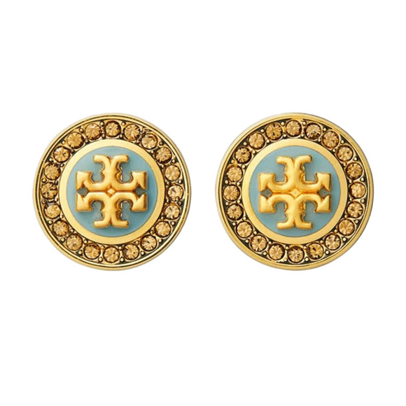 Tory Burch Jewelry - Tory Burch New Kira 18K Gold-Plated Pave Crystals Enamel Circle Stud Earrings